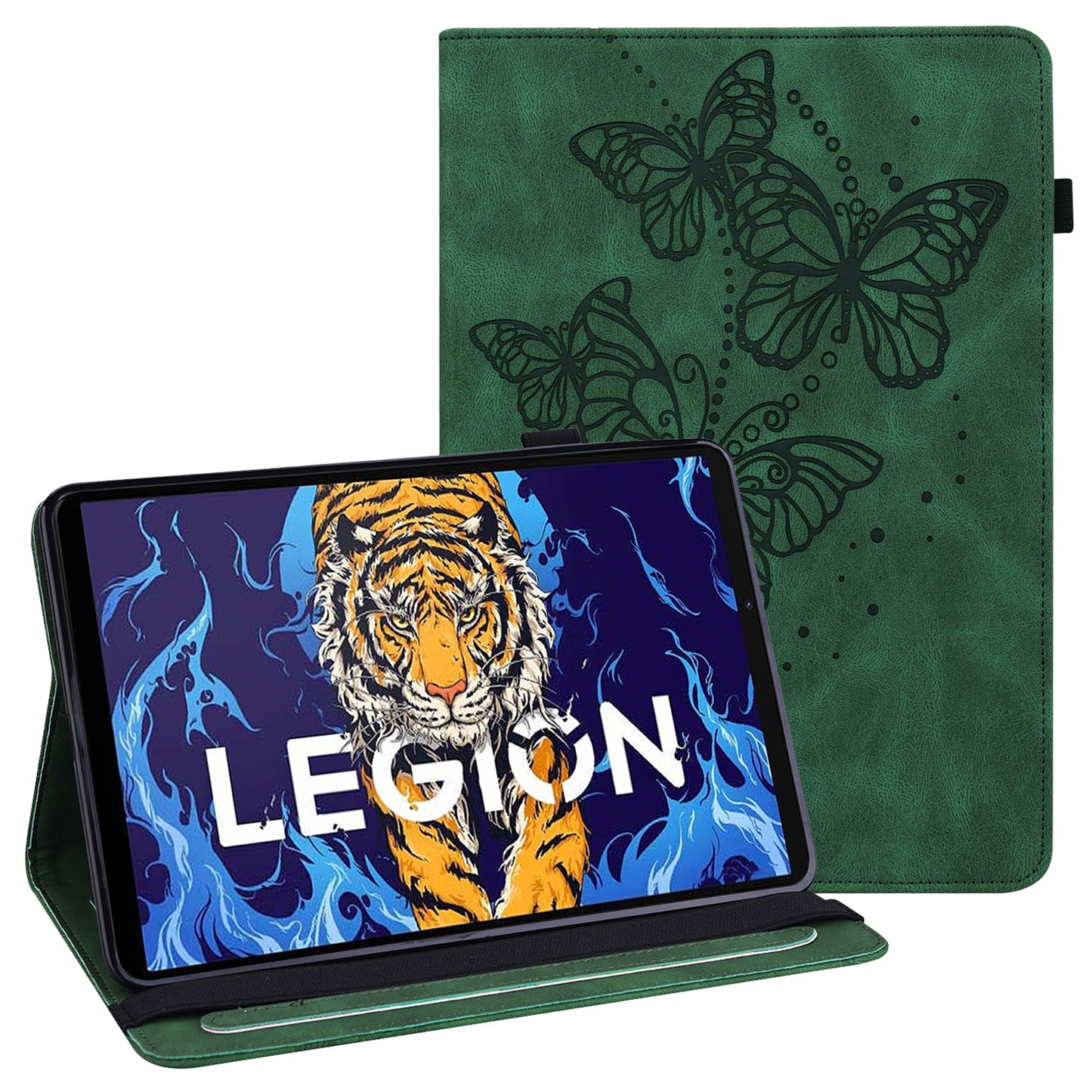 For Lenovo Legion Y700 Scratch-resistant Auto Wake/Sleep Stand Tablet Case Imprinting Butterflies Leather Built-in Card Slots Tablet Smart Cover