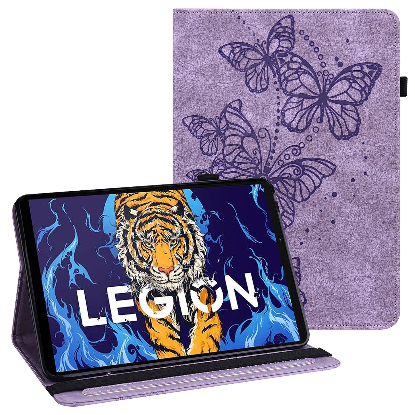 For Lenovo Legion Y700 Scratch-resistant Auto Wake/Sleep Stand Tablet Case Imprinting Butterflies Leather Built-in Card Slots Tablet Smart Cover