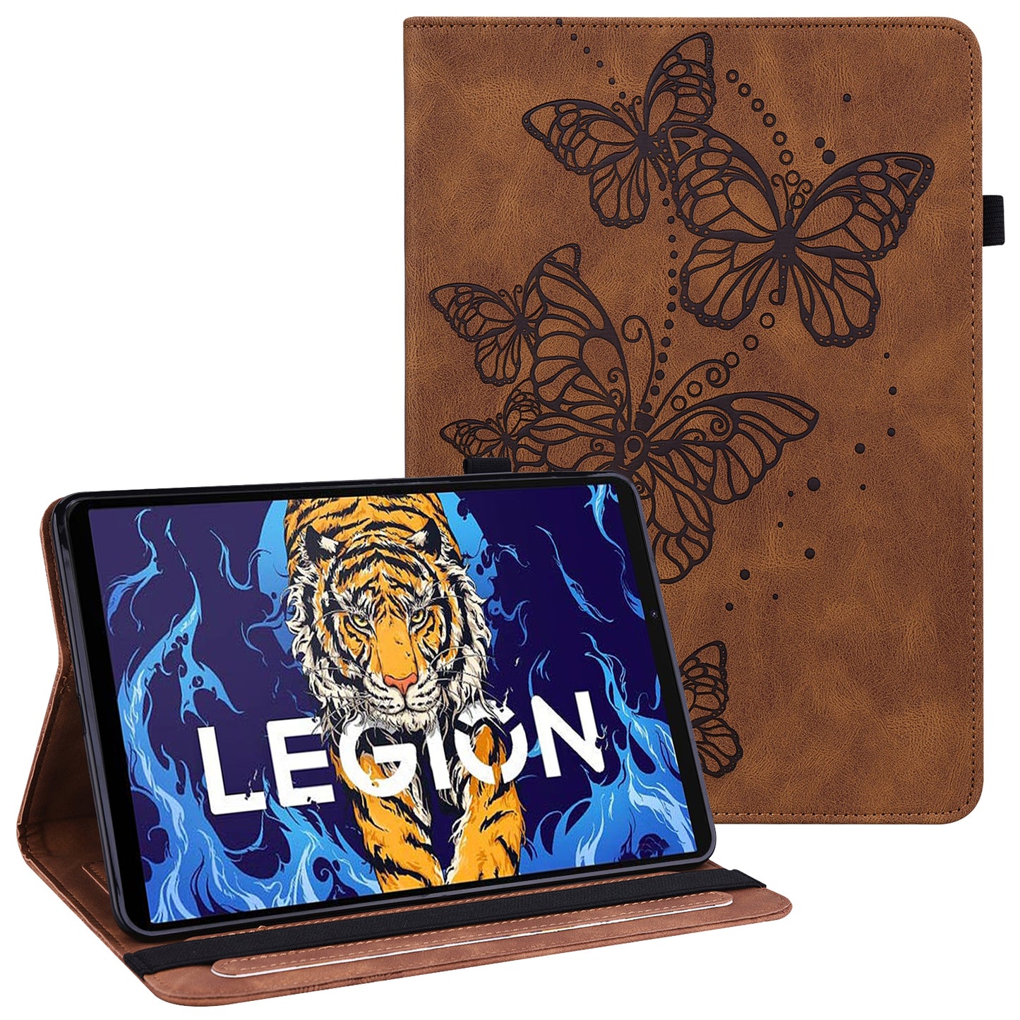 For Lenovo Legion Y700 Scratch-resistant Auto Wake/Sleep Stand Tablet Case Imprinting Butterflies Leather Built-in Card Slots Tablet Smart Cover