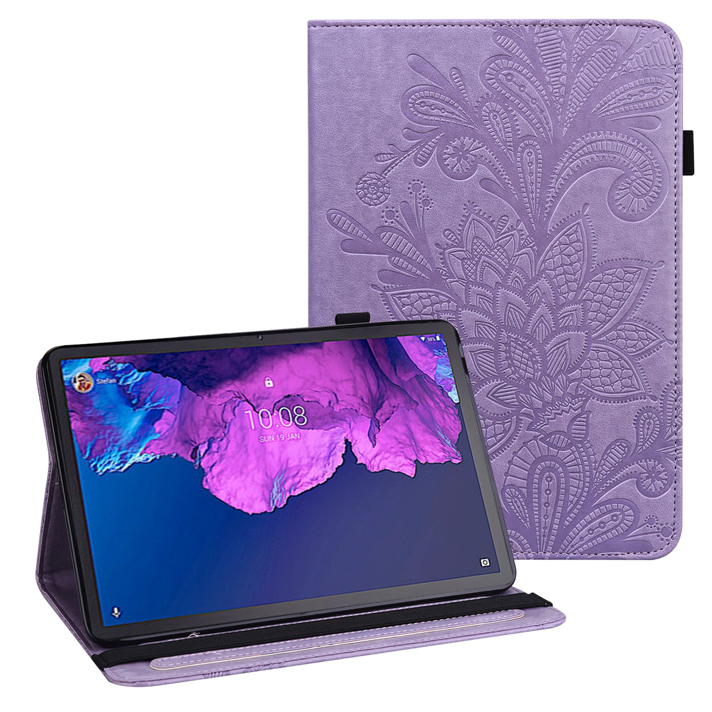 For Lenovo Tab P11 Plus Flower Imprinting Auto Wake/Sleep Fall Protection Tablet Cover Stand Wallet Leather Case