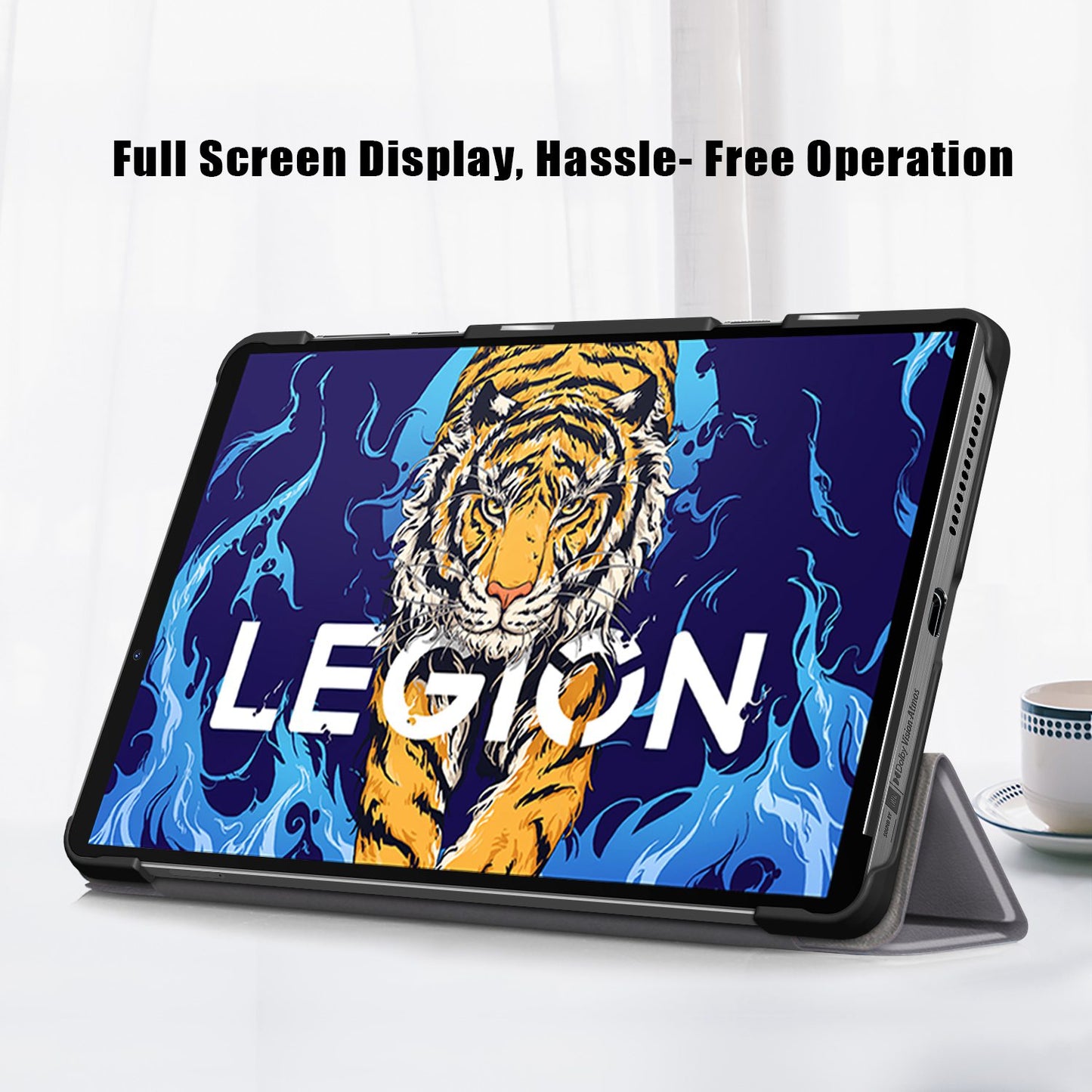 For Lenovo Legion Y700 Trifold Stand Tablet Case Microfiber Leather Auto Wake/Sleep Magnetic Closure Cover