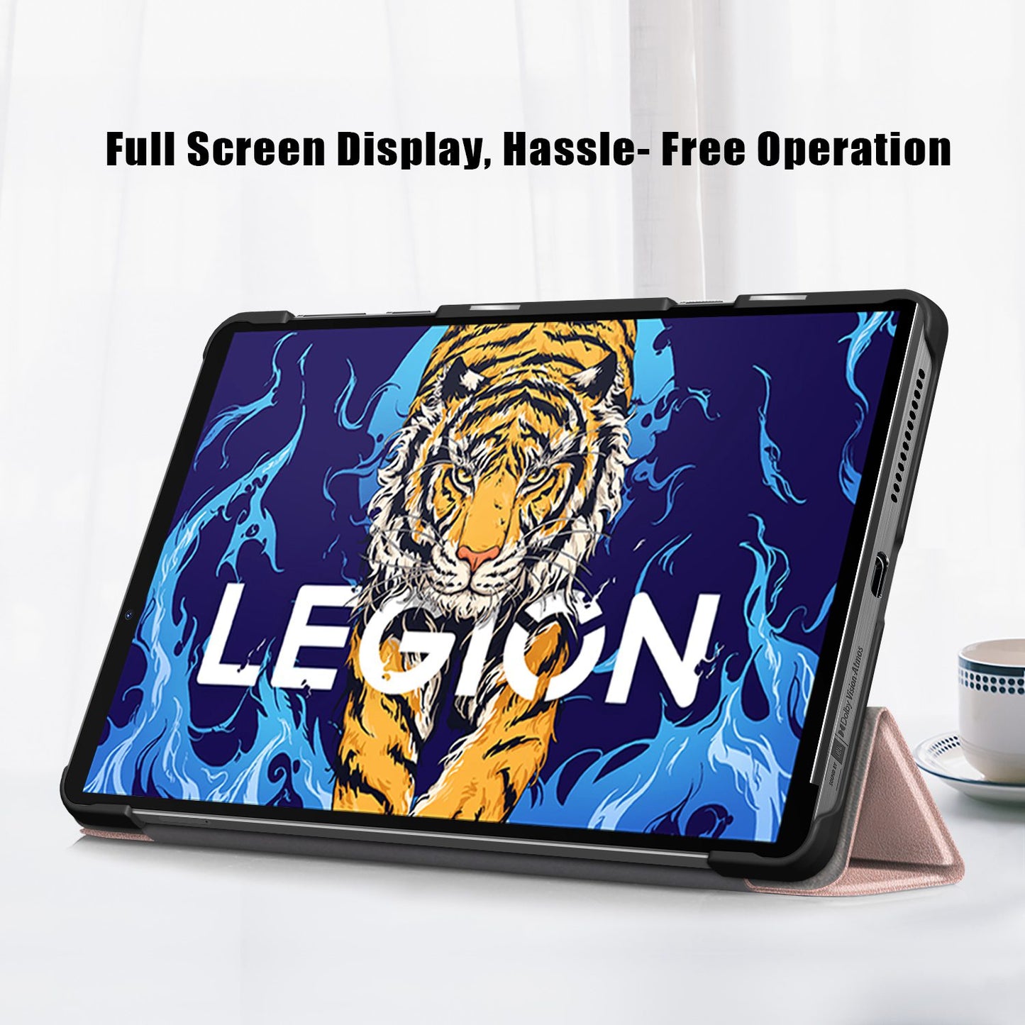 For Lenovo Legion Y700 Trifold Stand Tablet Case Microfiber Leather Auto Wake/Sleep Magnetic Closure Cover