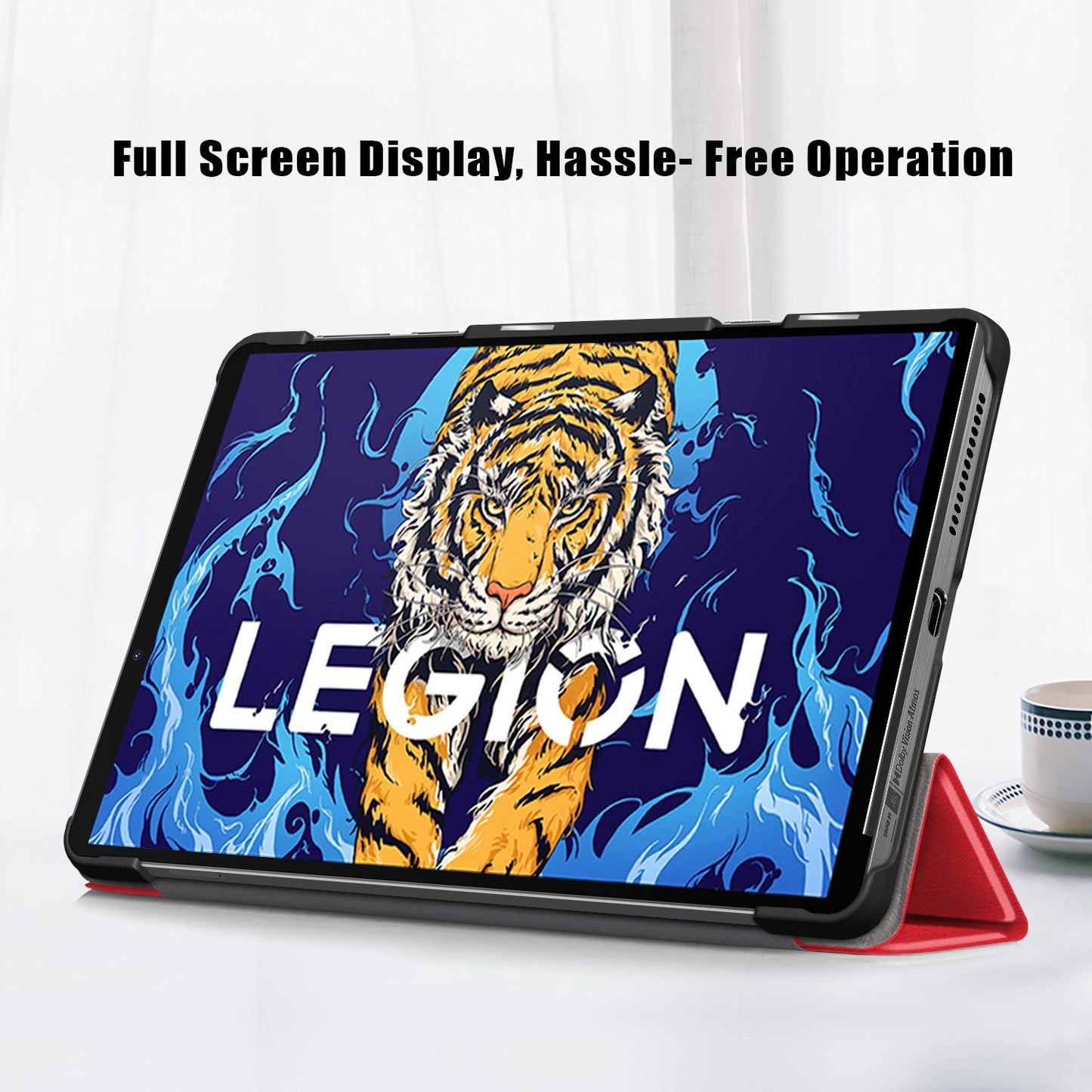 For Lenovo Legion Y700 Trifold Stand Tablet Case Microfiber Leather Auto Wake/Sleep Magnetic Closure Cover