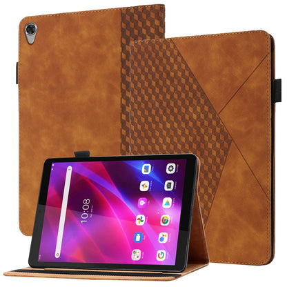 For Lenovo Tab M8 (3rd Gen)/Motorola Tab G20 Rhombus Imprinting Design Elastic Band Anti-scratch Leather Folding Stand Case with Card Slots