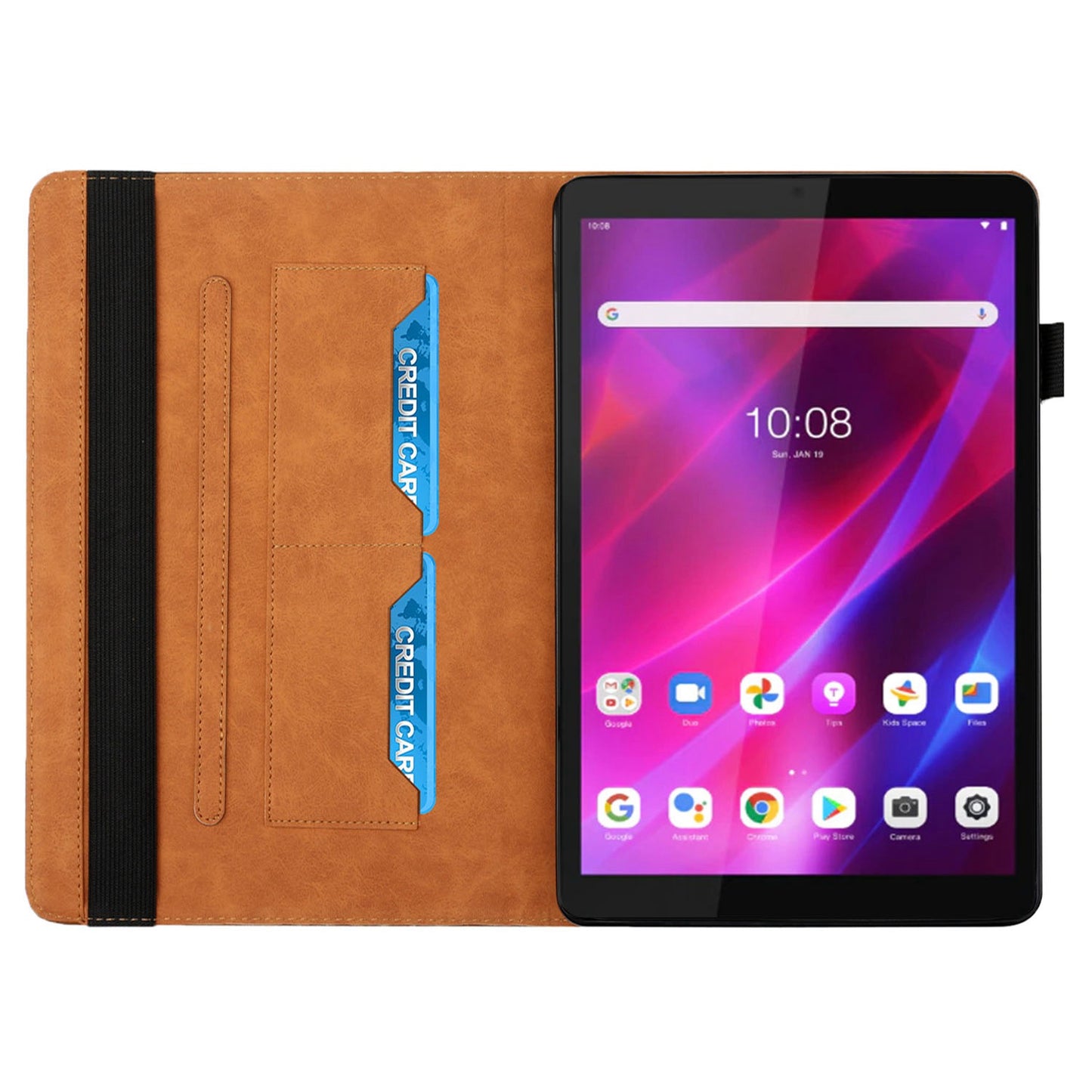 For Lenovo Tab M8 (3rd Gen)/Motorola Tab G20 Rhombus Imprinting Design Elastic Band Anti-scratch Leather Folding Stand Case with Card Slots