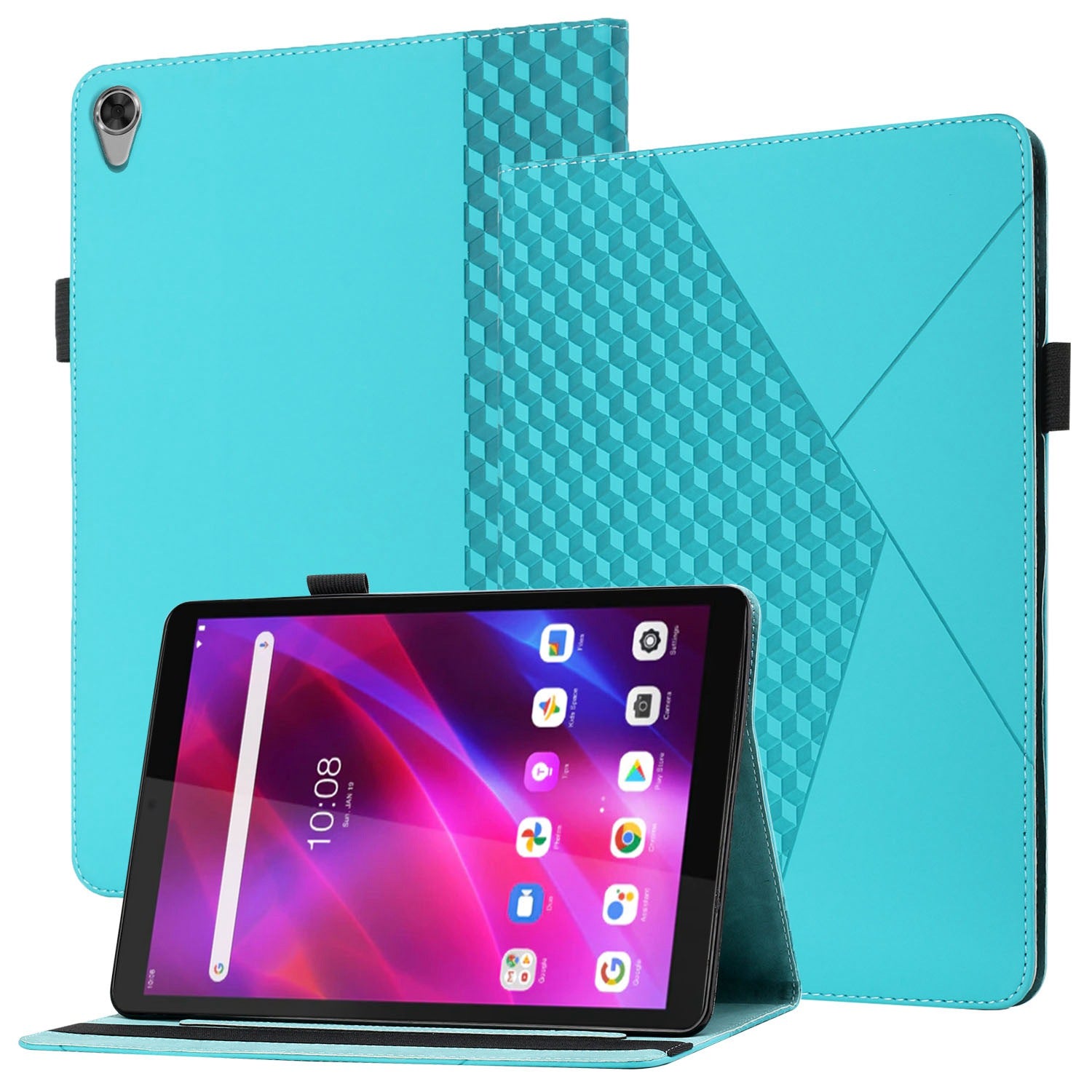 For Lenovo Tab M8 (3rd Gen)/Motorola Tab G20 Rhombus Imprinting Design Elastic Band Anti-scratch Leather Folding Stand Case with Card Slots