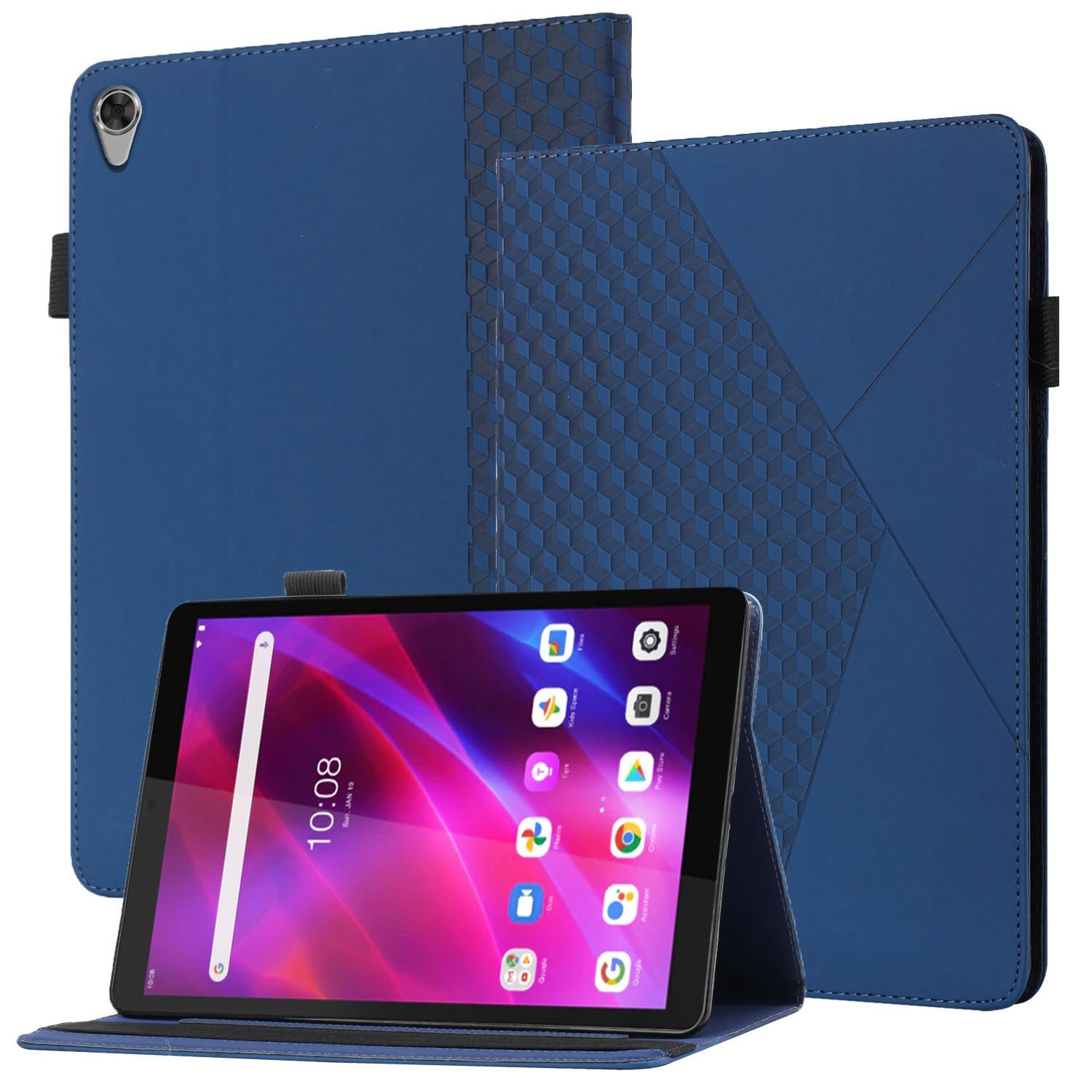 For Lenovo Tab M8 (3rd Gen)/Motorola Tab G20 Rhombus Imprinting Design Elastic Band Anti-scratch Leather Folding Stand Case with Card Slots