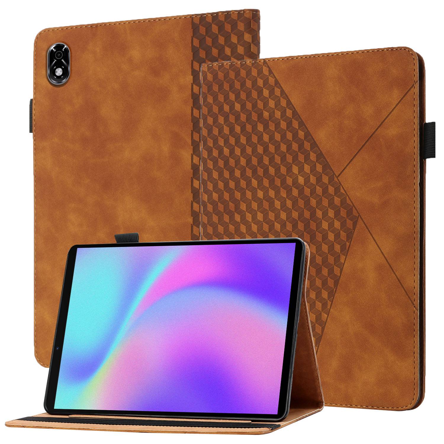 For Lenovo Legion Y700 Rhombus Imprinting Design Elastic Band Anti-scratch Leather Folding Stand Tablet Case with Card Slots