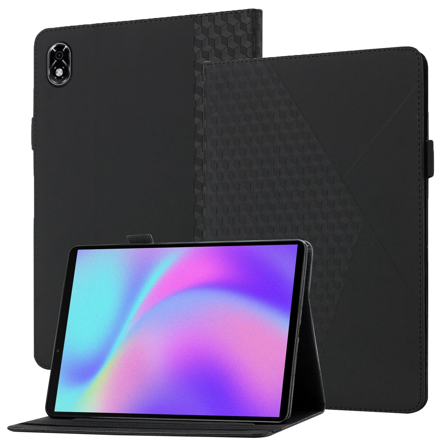 For Lenovo Legion Y700 Rhombus Imprinting Design Elastic Band Anti-scratch Leather Folding Stand Tablet Case with Card Slots