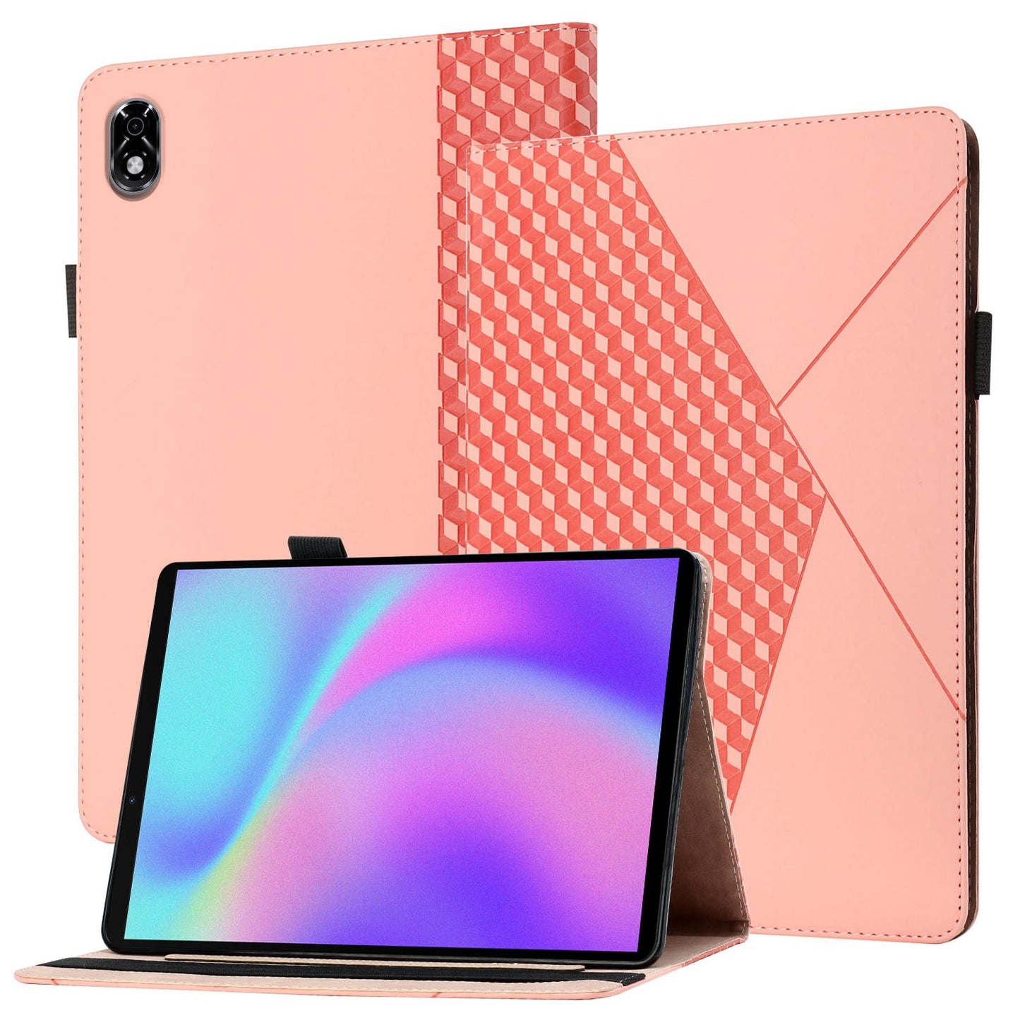 For Lenovo Legion Y700 Rhombus Imprinting Design Elastic Band Anti-scratch Leather Folding Stand Tablet Case with Card Slots