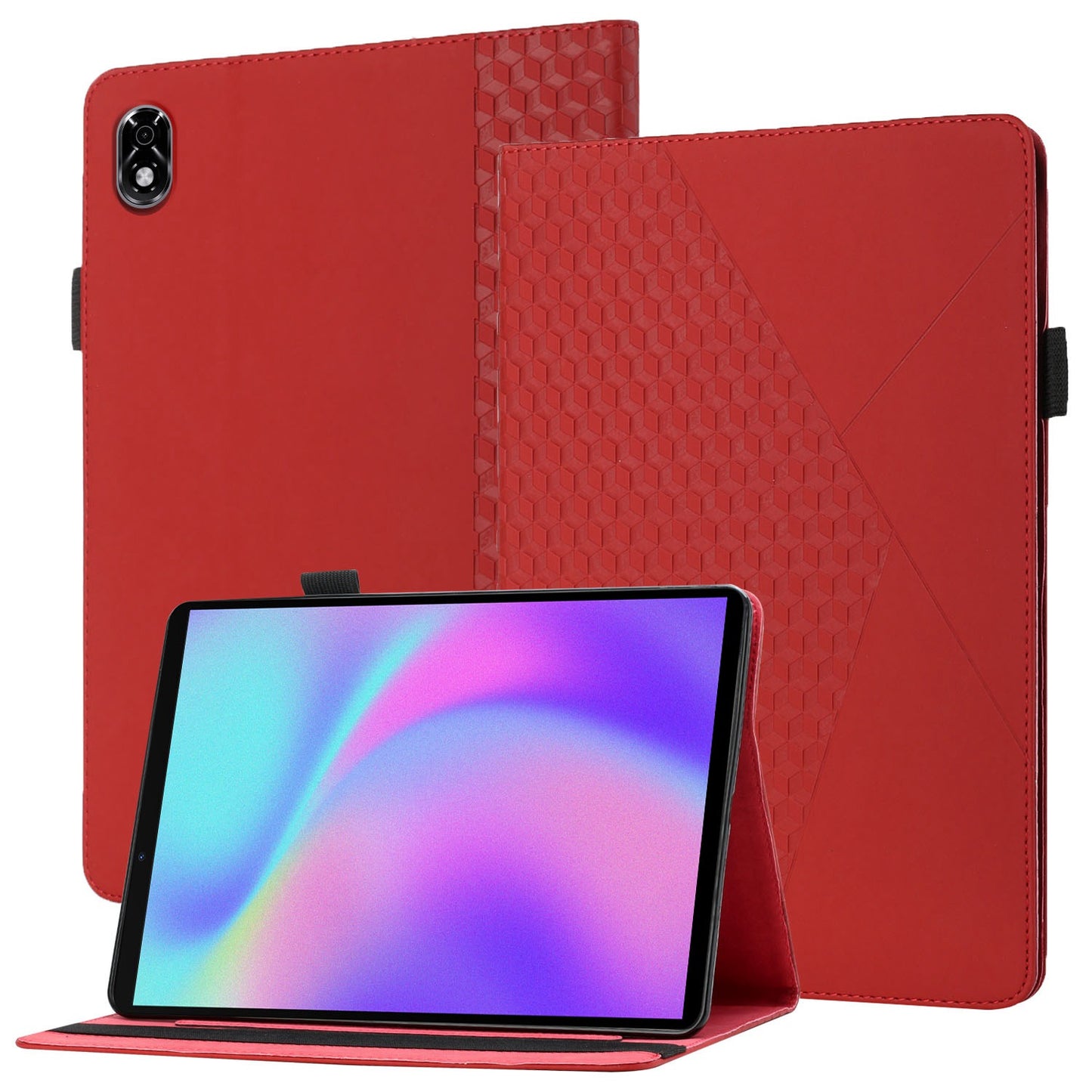 For Lenovo Legion Y700 Rhombus Imprinting Design Elastic Band Anti-scratch Leather Folding Stand Tablet Case with Card Slots