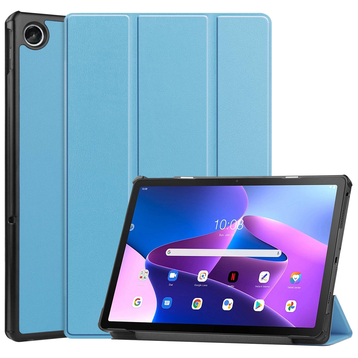 For Lenovo Tab M10 Plus (Gen 3) PU Leather Trifold Stand Case Auto Sleep/Wake Tablet Protective Cover