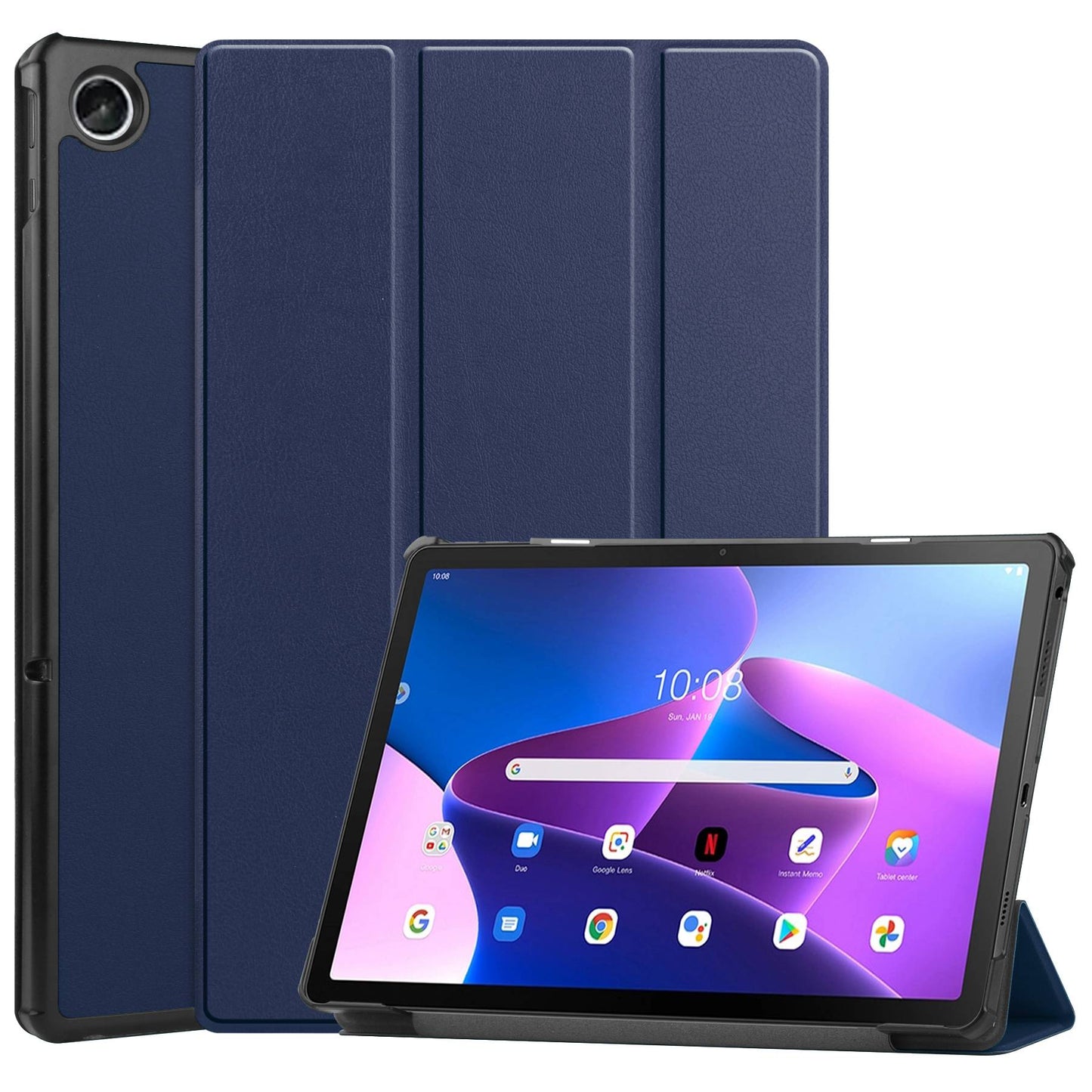 For Lenovo Tab M10 Plus (Gen 3) PU Leather Trifold Stand Case Auto Sleep/Wake Tablet Protective Cover