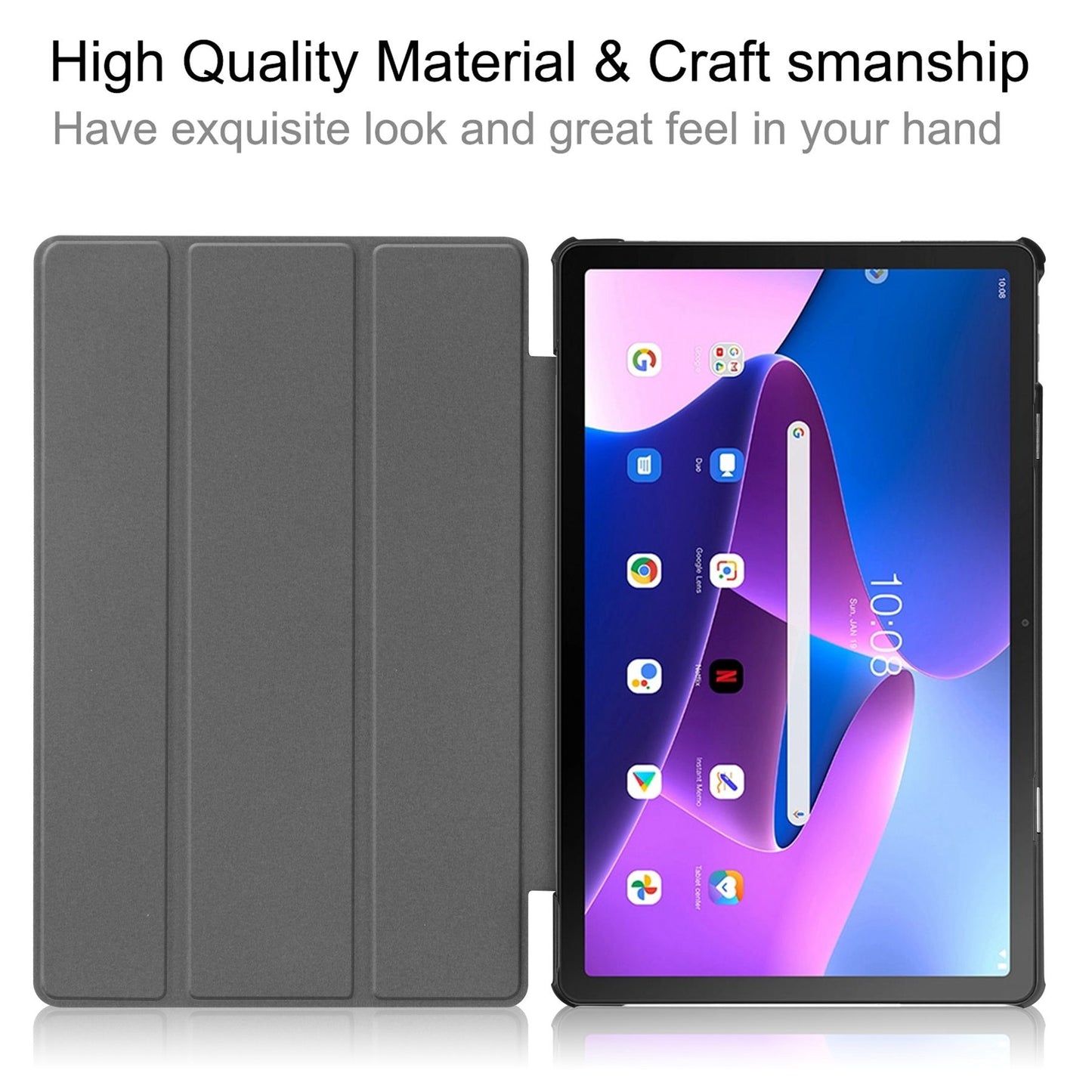 For Lenovo Tab M10 Plus (Gen 3) PU Leather Trifold Stand Case Auto Sleep/Wake Tablet Protective Cover