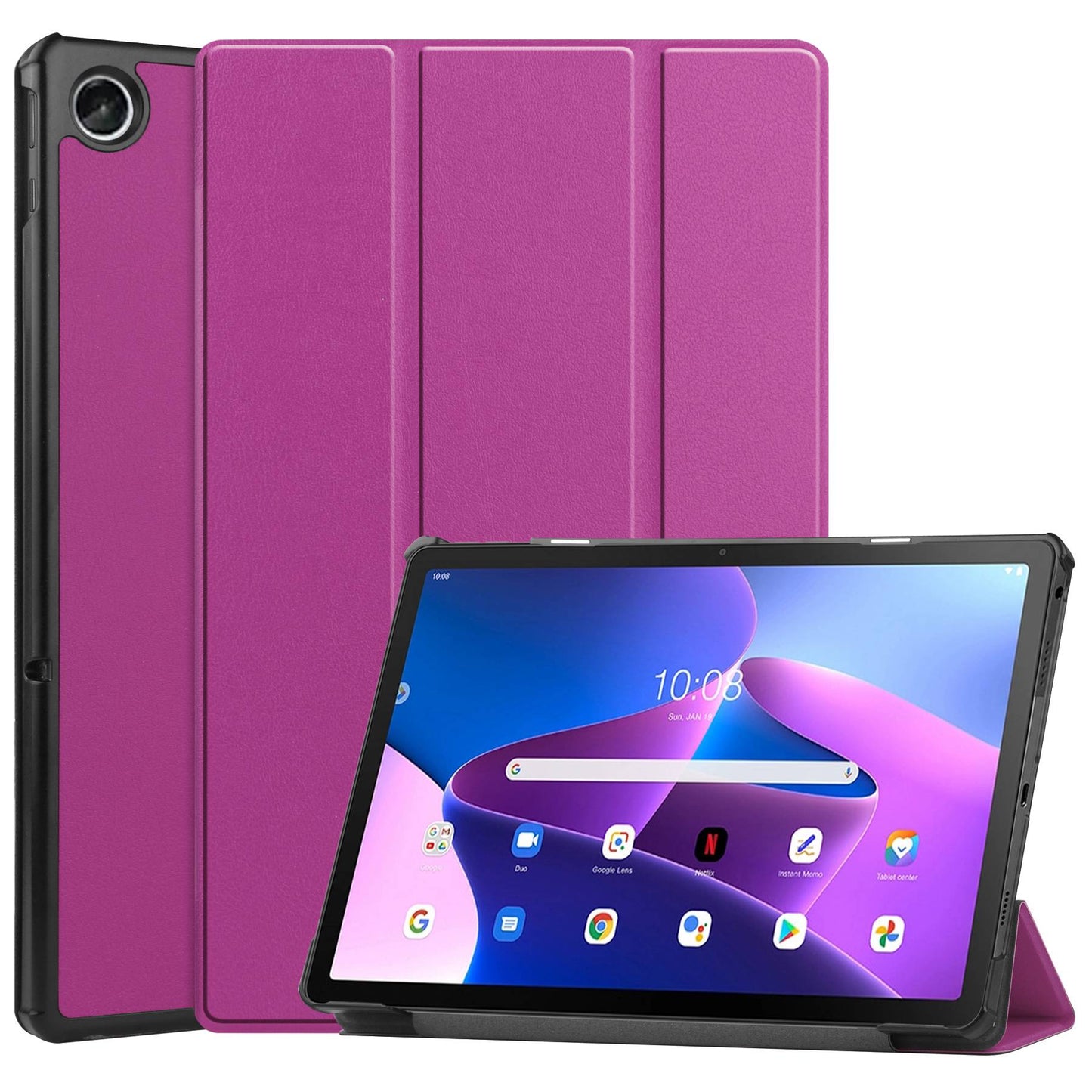 For Lenovo Tab M10 Plus (Gen 3) PU Leather Trifold Stand Case Auto Sleep/Wake Tablet Protective Cover