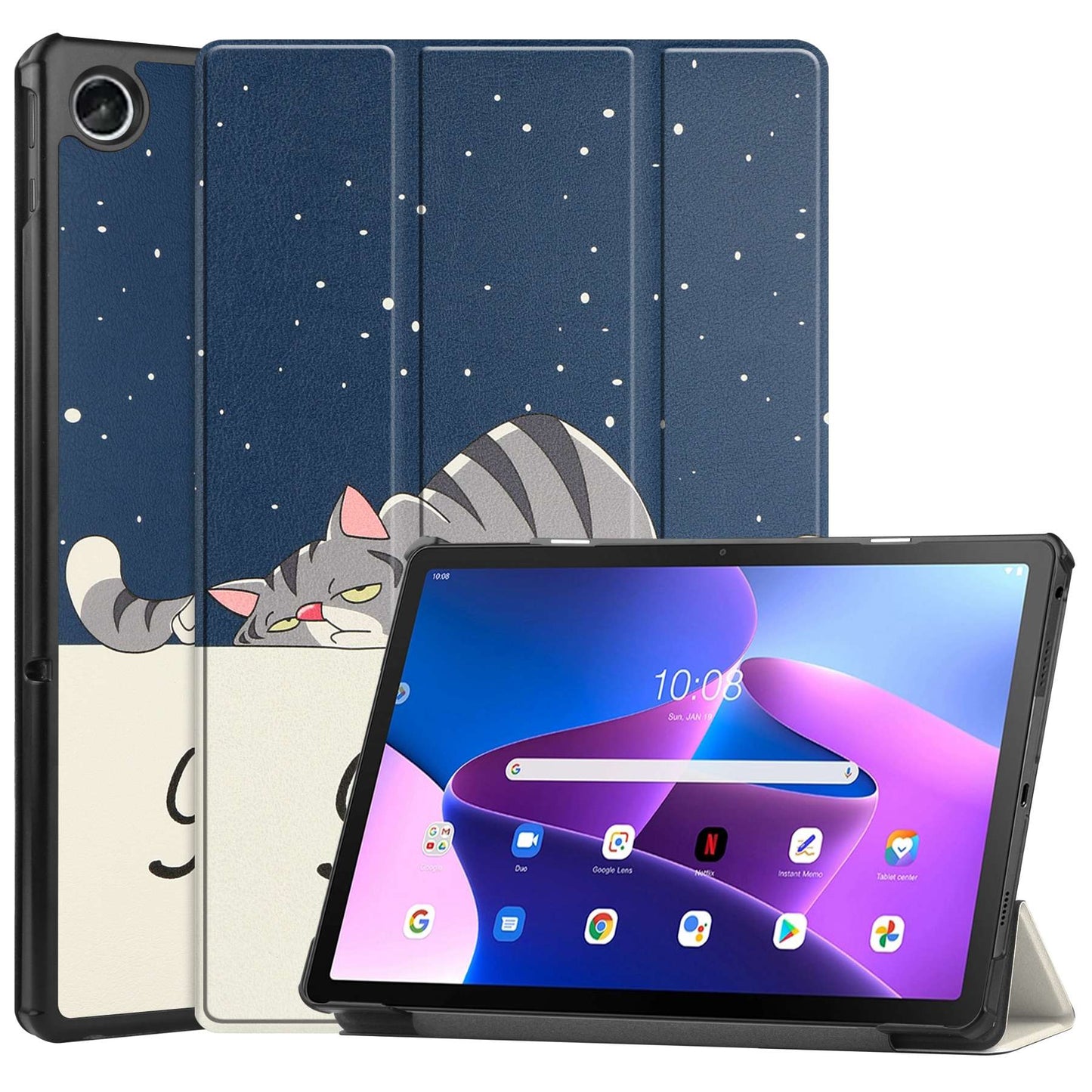 For Lenovo Tab M10 Plus (Gen 3) Pattern Printing Tri-fold Stand PU Leather Tablet Case with Auto Sleep/Wake