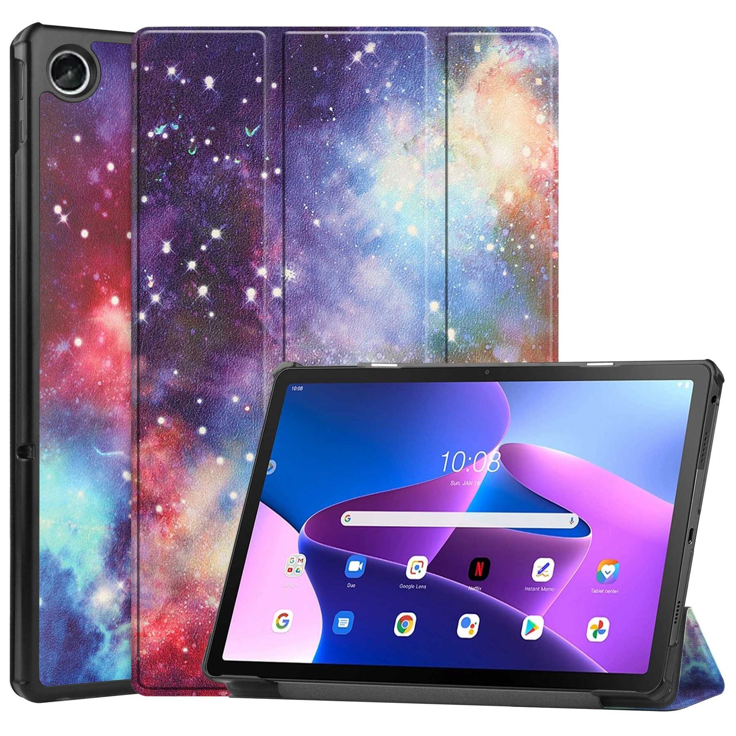 For Lenovo Tab M10 Plus (Gen 3) Pattern Printing Tri-fold Stand PU Leather Tablet Case with Auto Sleep/Wake