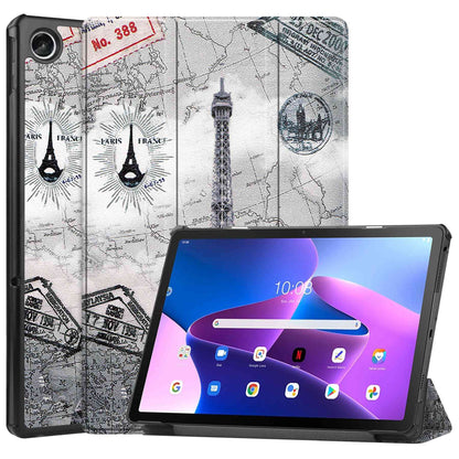 For Lenovo Tab M10 Plus (Gen 3) Pattern Printing Tri-fold Stand PU Leather Tablet Case with Auto Sleep/Wake