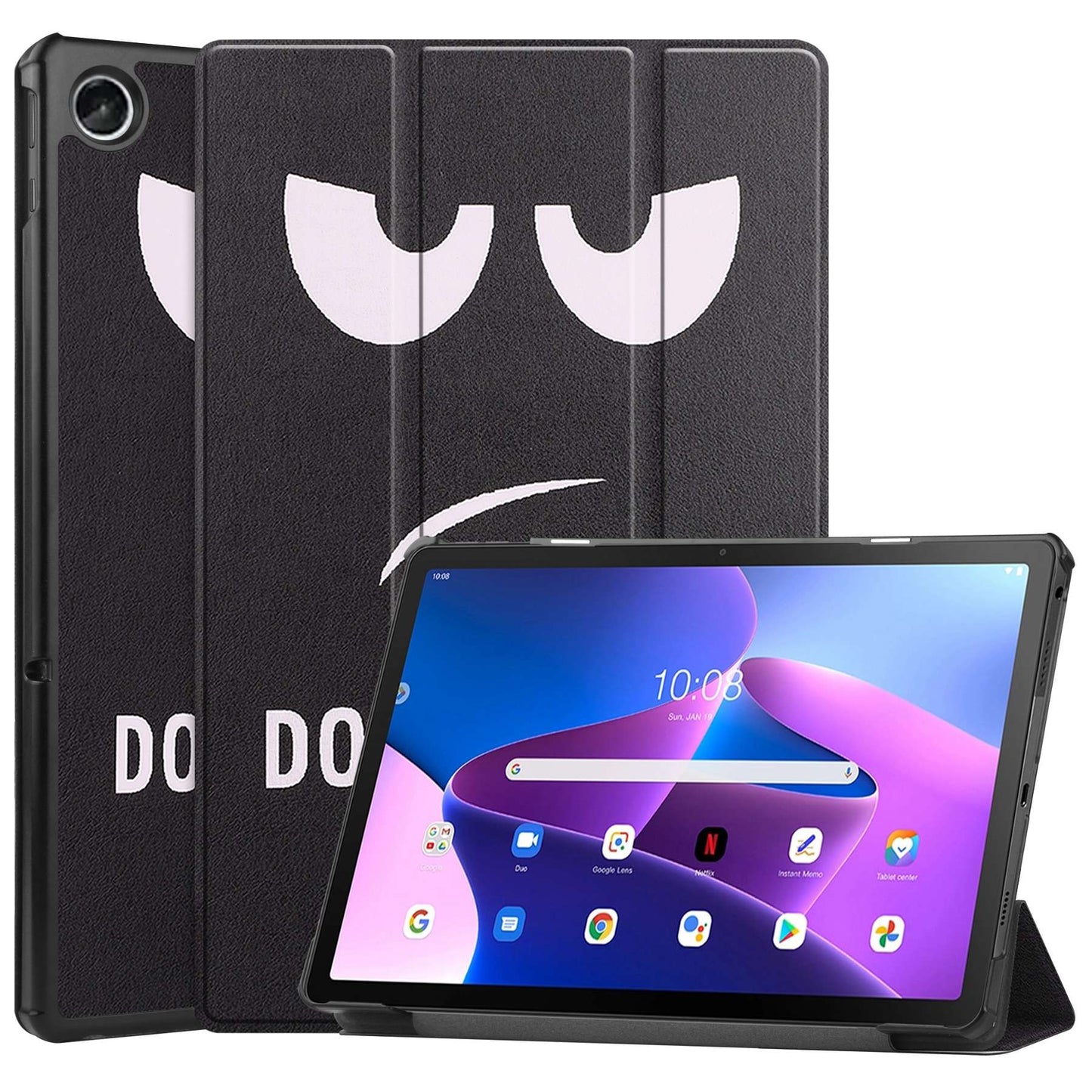 For Lenovo Tab M10 Plus (Gen 3) Pattern Printing Tri-fold Stand PU Leather Tablet Case with Auto Sleep/Wake