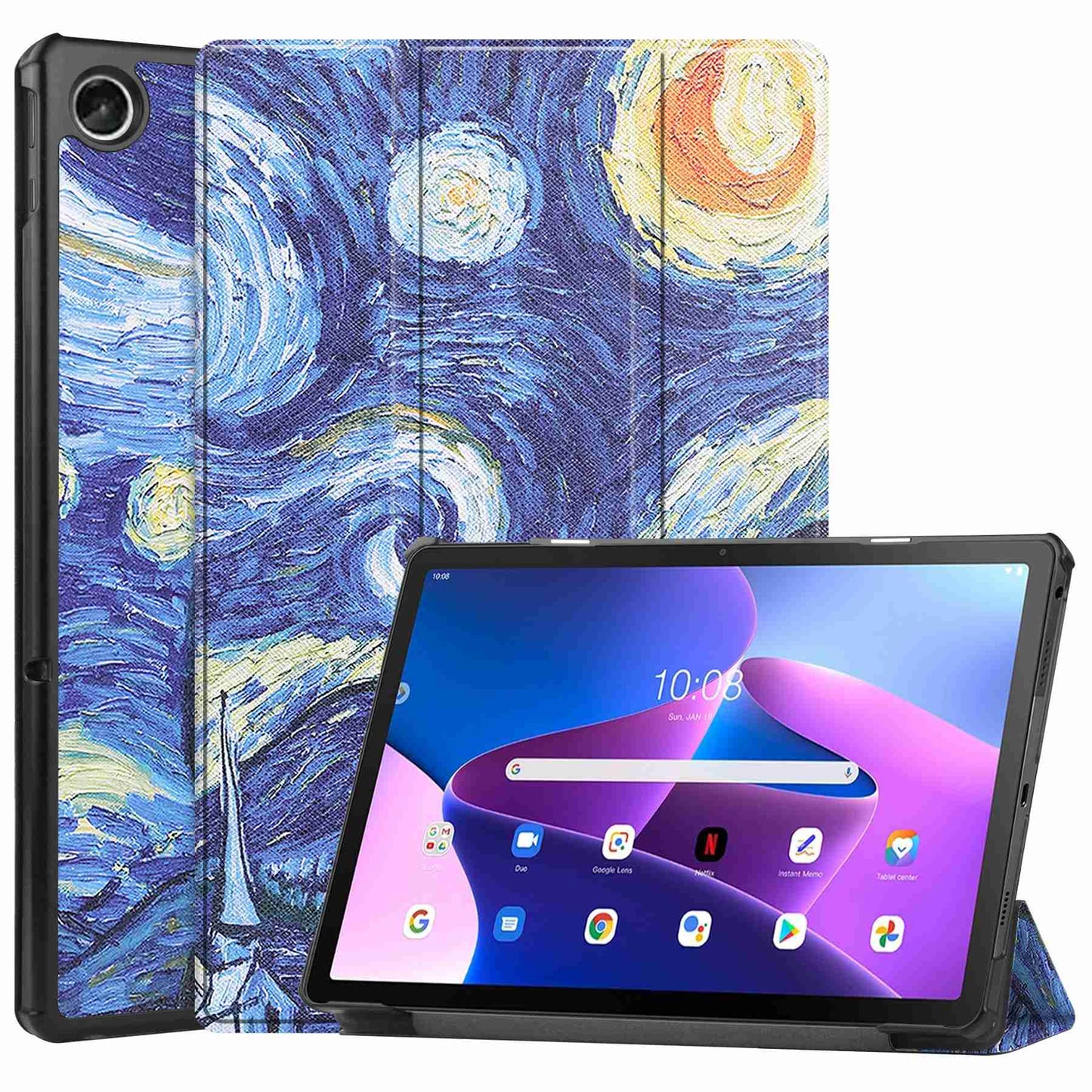 For Lenovo Tab M10 Plus (Gen 3) Pattern Printing Tri-fold Stand PU Leather Tablet Case with Auto Sleep/Wake