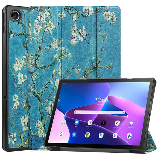 For Lenovo Tab M10 Plus (Gen 3) Pattern Printing Tri-fold Stand PU Leather Tablet Case with Auto Sleep/Wake