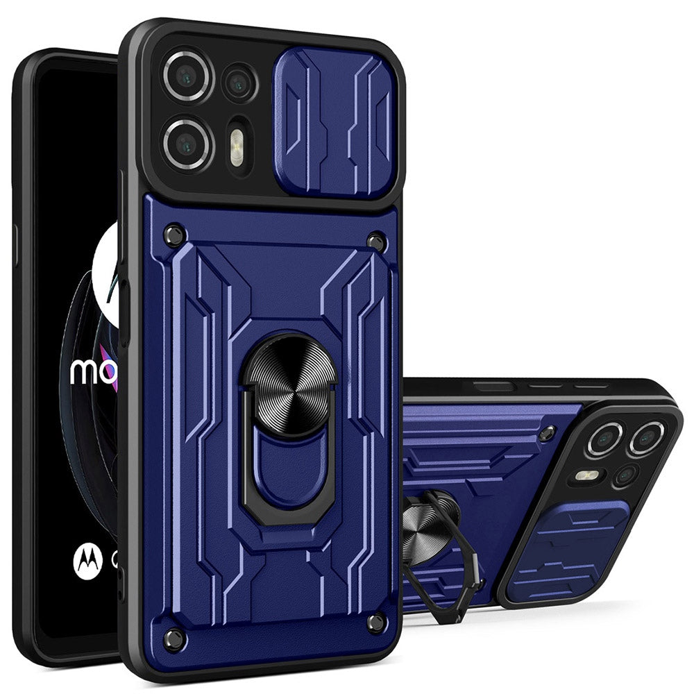 Kickstand PC + TPU Back Case for Motorola Edge 20 Lite, Card Holder Phone Cover with Slide Camera Protection