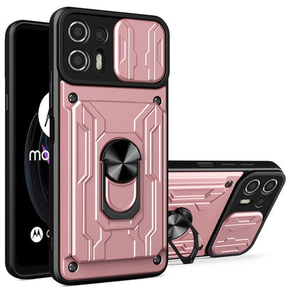 Kickstand PC + TPU Back Case for Motorola Edge 20 Lite, Card Holder Phone Cover with Slide Camera Protection