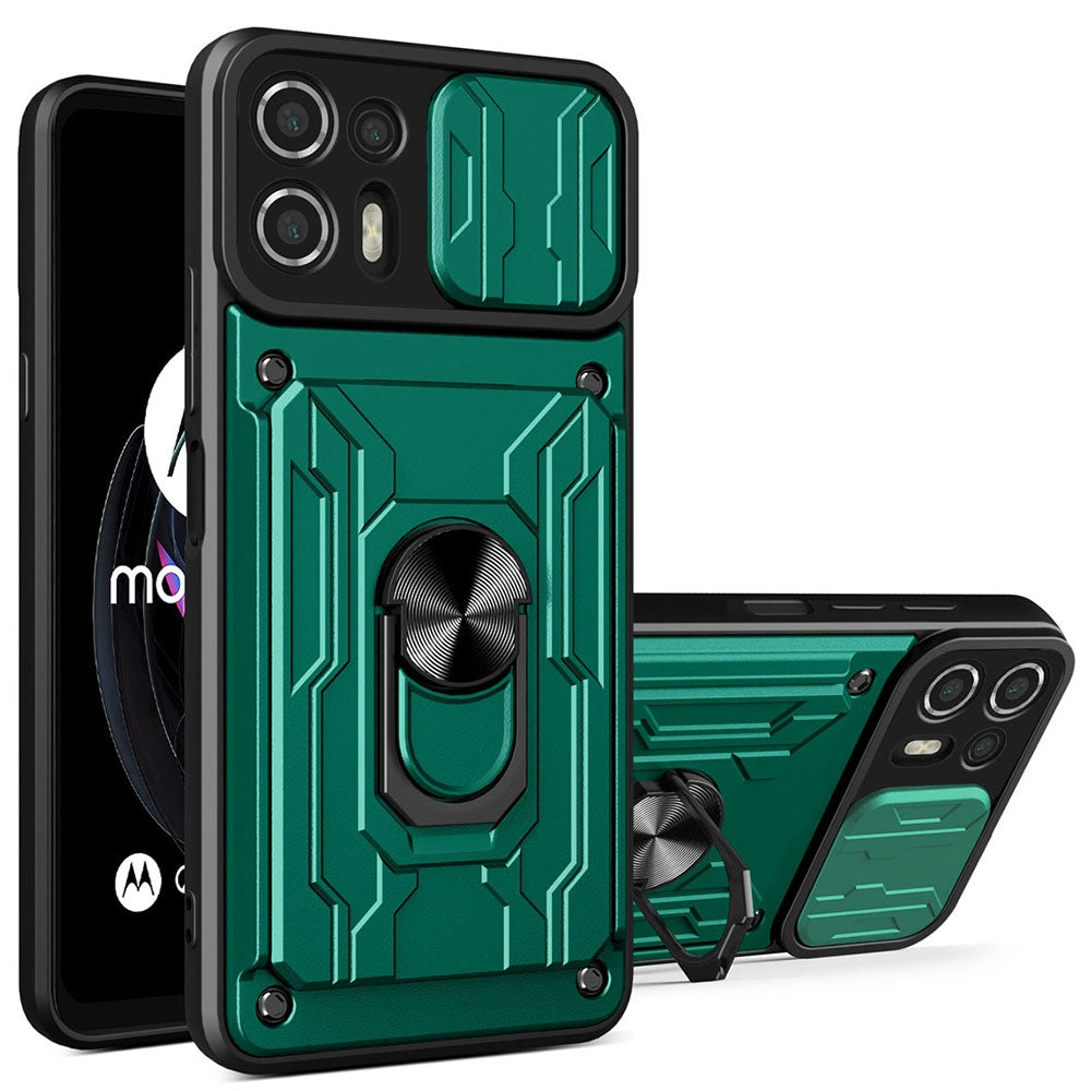 Kickstand PC + TPU Back Case for Motorola Edge 20 Lite, Card Holder Phone Cover with Slide Camera Protection