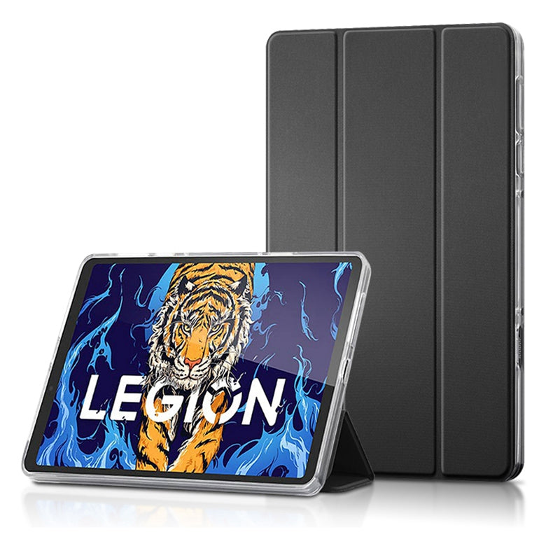 For Lenovo Legion Y700 Leather+TPU Tablet Case Tri-fold Stand Auto Wake/Sleep Clear Back Protective Cover