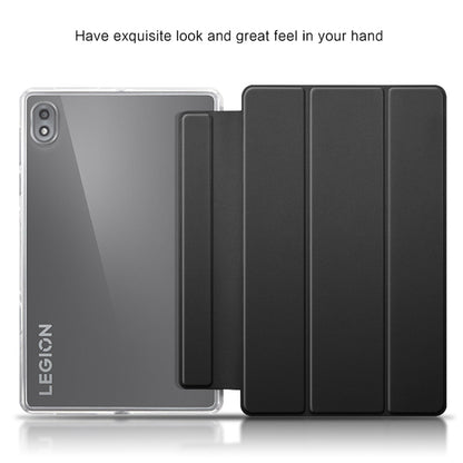 For Lenovo Legion Y700 Leather+TPU Tablet Case Tri-fold Stand Auto Wake/Sleep Clear Back Protective Cover