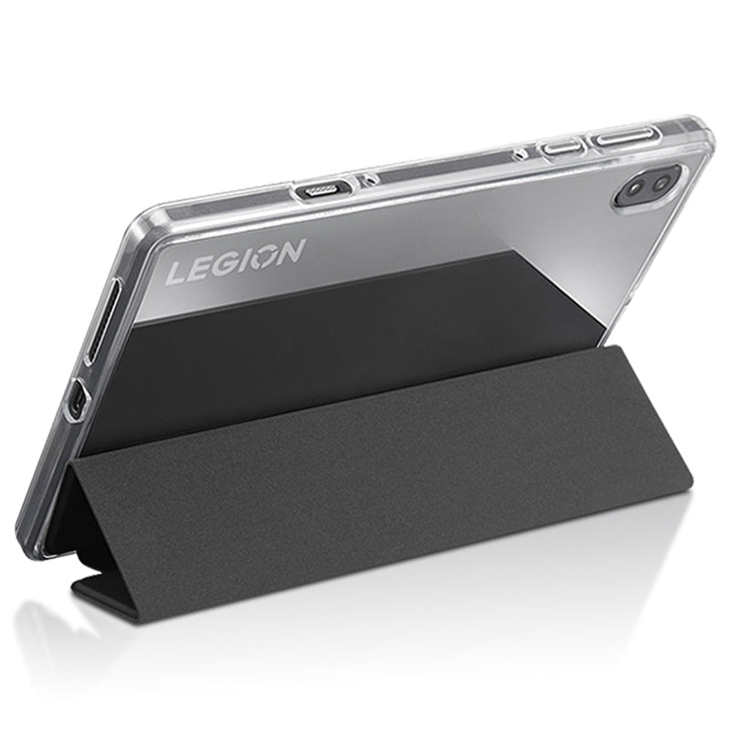 For Lenovo Legion Y700 Leather+TPU Tablet Case Tri-fold Stand Auto Wake/Sleep Clear Back Protective Cover