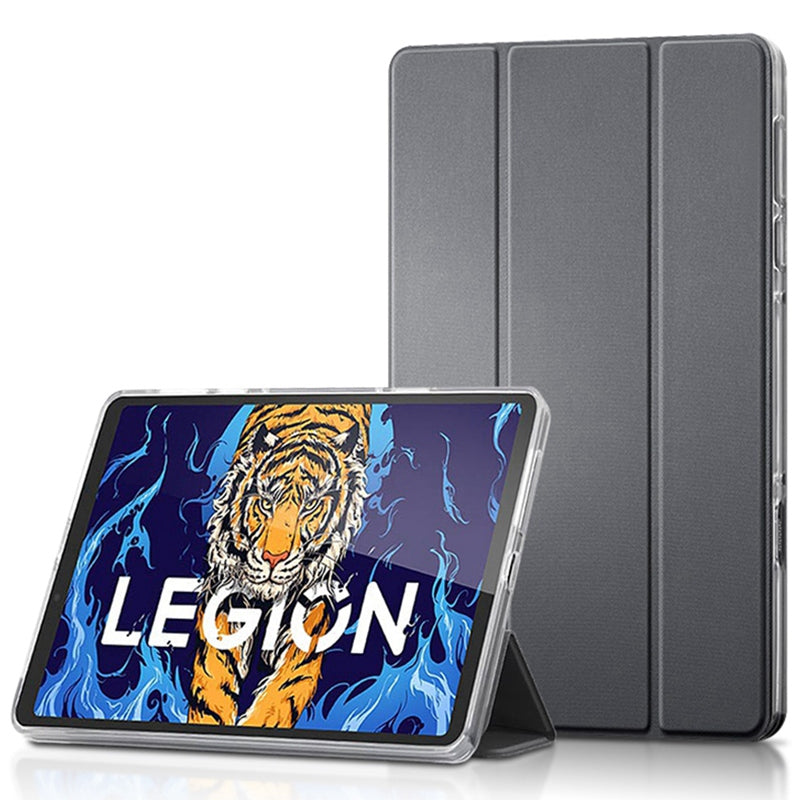 For Lenovo Legion Y700 Leather+TPU Tablet Case Tri-fold Stand Auto Wake/Sleep Clear Back Protective Cover