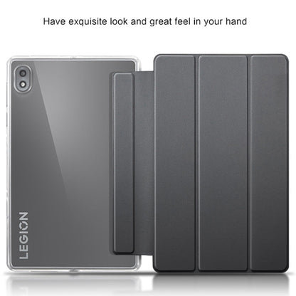 For Lenovo Legion Y700 Leather+TPU Tablet Case Tri-fold Stand Auto Wake/Sleep Clear Back Protective Cover