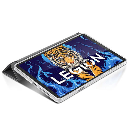 For Lenovo Legion Y700 Leather+TPU Tablet Case Tri-fold Stand Auto Wake/Sleep Clear Back Protective Cover