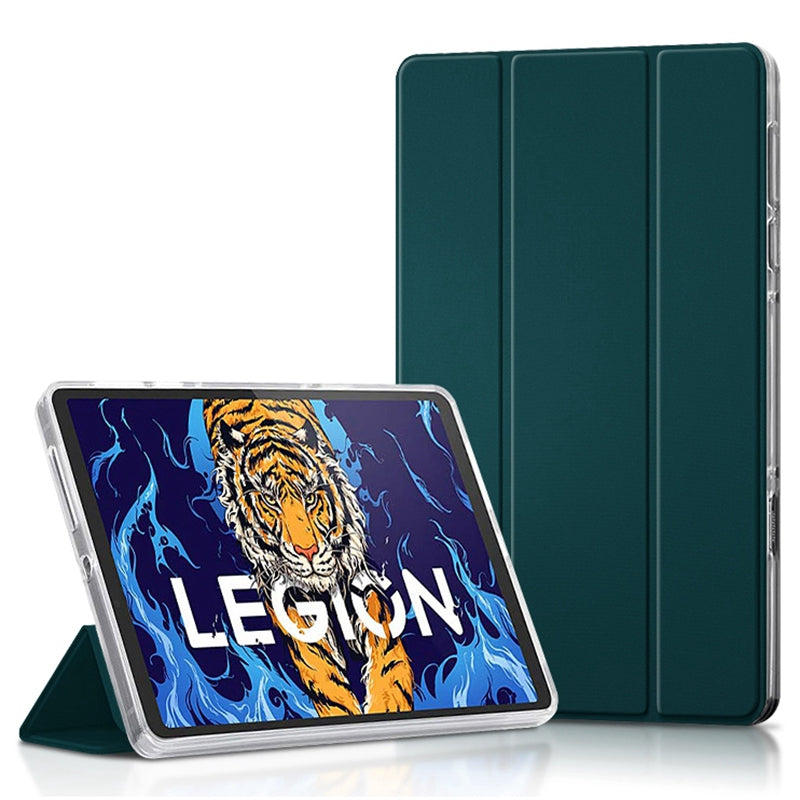 For Lenovo Legion Y700 Leather+TPU Tablet Case Tri-fold Stand Auto Wake/Sleep Clear Back Protective Cover