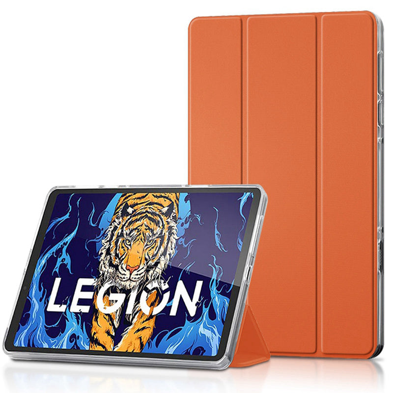 For Lenovo Legion Y700 Leather+TPU Tablet Case Tri-fold Stand Auto Wake/Sleep Clear Back Protective Cover