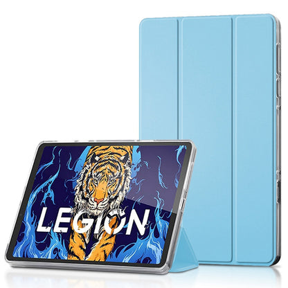 For Lenovo Legion Y700 Leather+TPU Tablet Case Tri-fold Stand Auto Wake/Sleep Clear Back Protective Cover