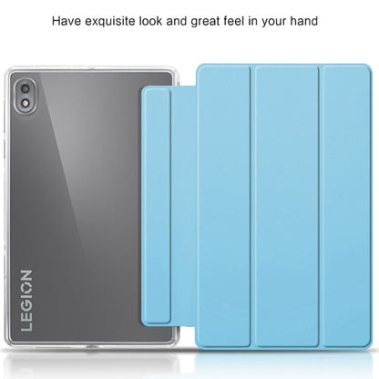 For Lenovo Legion Y700 Leather+TPU Tablet Case Tri-fold Stand Auto Wake/Sleep Clear Back Protective Cover