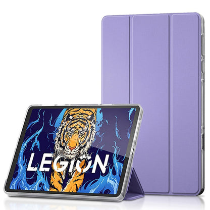 For Lenovo Legion Y700 Leather+TPU Tablet Case Tri-fold Stand Auto Wake/Sleep Clear Back Protective Cover