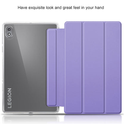 For Lenovo Legion Y700 Leather+TPU Tablet Case Tri-fold Stand Auto Wake/Sleep Clear Back Protective Cover