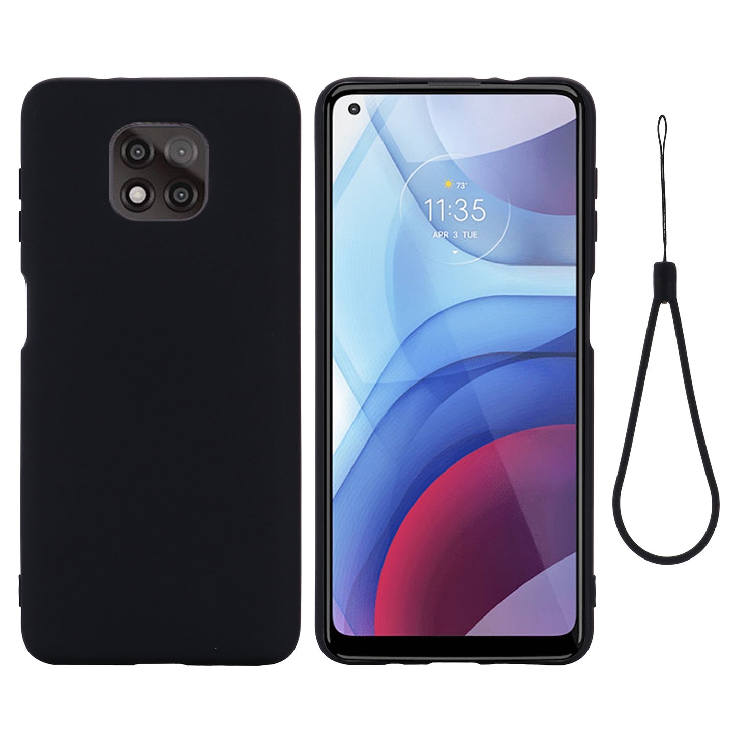 For Motorola Moto G Power (2021) Drop-proof Liquid Silicone Phone Case Protective Cover with Strap