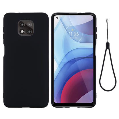 For Motorola Moto G Power (2021) Drop-proof Liquid Silicone Phone Case Protective Cover with Strap