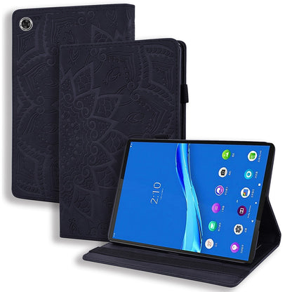 For Lenovo Tab M10 Plus (Gen 3) Imprinted Flower Pattern Tablet Case Anti-scratch Drop-proof PU Leather Card Slot Stand Shell with Pencil Loop