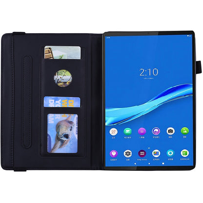 For Lenovo Tab M10 Plus (Gen 3) Imprinted Flower Pattern Tablet Case Anti-scratch Drop-proof PU Leather Card Slot Stand Shell with Pencil Loop