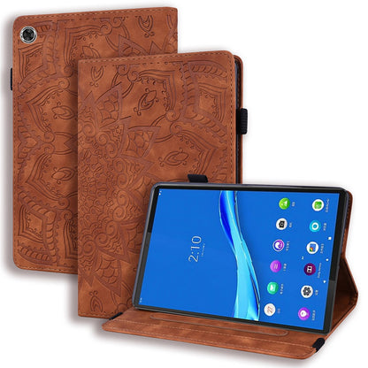 For Lenovo Tab M10 Plus (Gen 3) Imprinted Flower Pattern Tablet Case Anti-scratch Drop-proof PU Leather Card Slot Stand Shell with Pencil Loop