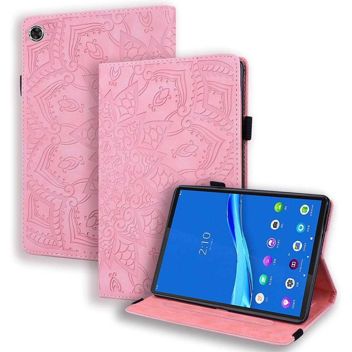 For Lenovo Tab M10 Plus (Gen 3) Imprinted Flower Pattern Tablet Case Anti-scratch Drop-proof PU Leather Card Slot Stand Shell with Pencil Loop