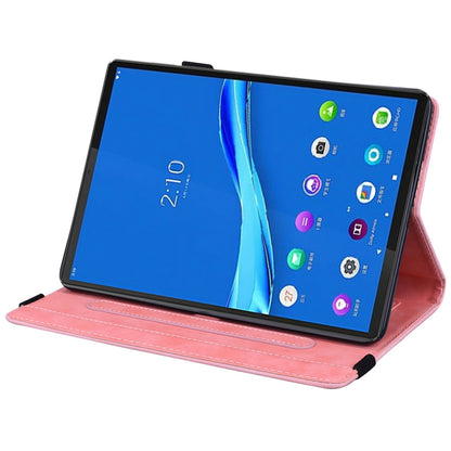 For Lenovo Tab M10 Plus (Gen 3) Imprinted Flower Pattern Tablet Case Anti-scratch Drop-proof PU Leather Card Slot Stand Shell with Pencil Loop