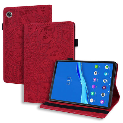 For Lenovo Tab M10 Plus (Gen 3) Imprinted Flower Pattern Tablet Case Anti-scratch Drop-proof PU Leather Card Slot Stand Shell with Pencil Loop