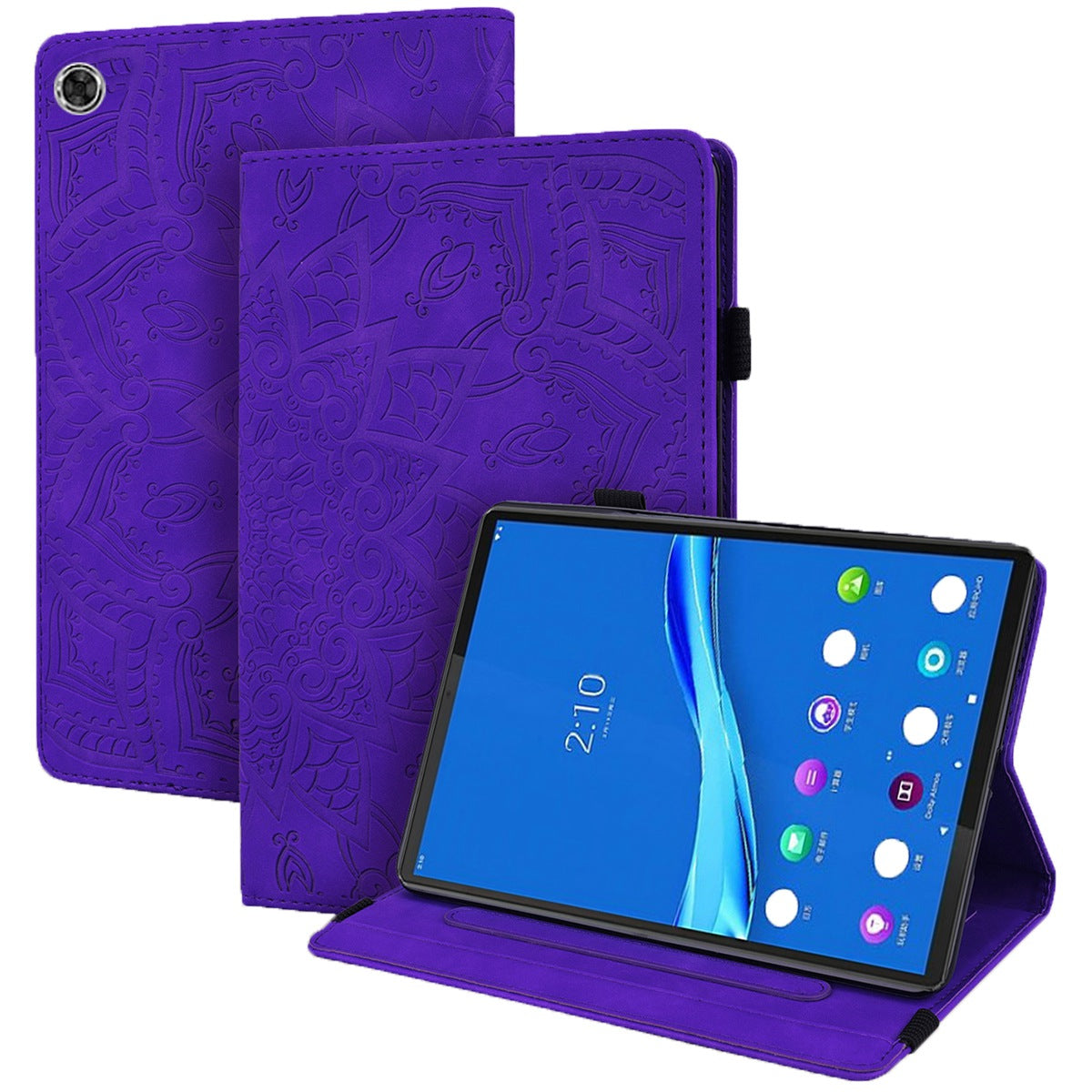 For Lenovo Tab M10 Plus (Gen 3) Imprinted Flower Pattern Tablet Case Anti-scratch Drop-proof PU Leather Card Slot Stand Shell with Pencil Loop