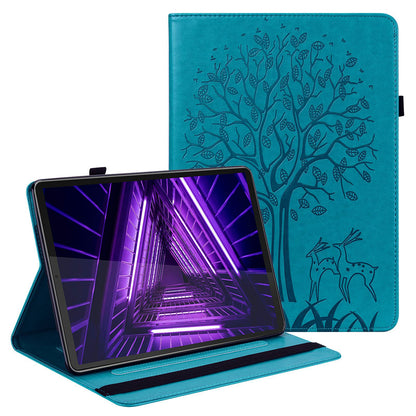 For Lenovo Tab M10 Plus (Gen 3) Imprinting Tree Deer Pattern Tablet Case PU Leather Card Slots Stand Shell